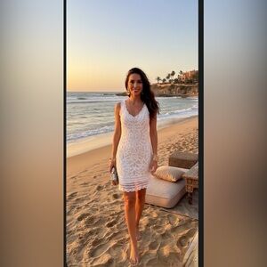INC women’s dress size 2  white, layered dress with crochet on the top layer.